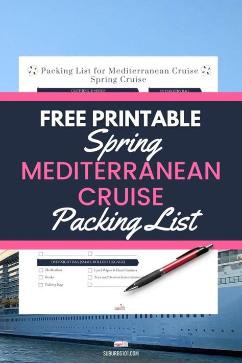 50 Essential Things to Pack for Spring Mediterranean Cruise (Free Packing List Printable) Mediterranean Cruise Packing List, Free Printable Packing List, Cruise Checklist, Cruise Packing List, Things To Pack, Printable Packing List, Sea Activities, Cruise Packing, Packing List For Cruise