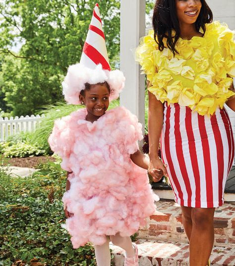 Family Candy Halloween Costumes, Carnival Food Costumes, Diy Food Costumes For Kids, Diy Candy Costume, Cotton Candy Costume Diy, Diy Cotton Candy Costume, Cotton Candy Outfit, Food Costumes For Kids, Cotton Candy Halloween Costume