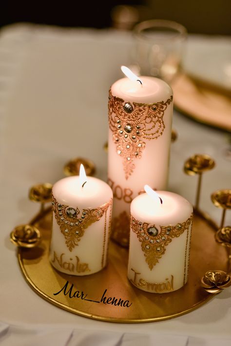 Persnonalized henna candles for events Mendhi Candles, Henna Candle, Mehndi Candles, Gold Henna, Henna Candles, Marriage Ideas, Wedding Show, Henna Art, Henna Designs