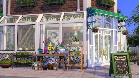 Frau Engel: TS4! Flower shop. No CC. Anime Flower Shop, Anime Flower Shop Background, Sims Flower Shop, Sims 4 Flower Shop Cc, Sims 4 Florist Shop, Flower Shop Building, Flower Shop Background, Shop Background, Flower Shop Art