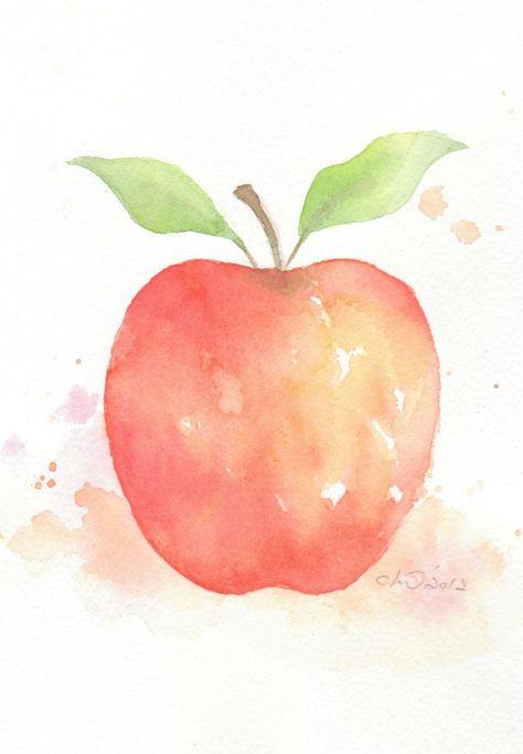 Apples Art, Watercolor Painting Easy, Diy Watercolor Cards, Watercolor Fruits, Apple Painting, Fruits Drawing, Art Fruit, Apple Art, Watercolor Fruit