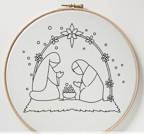 Nativity Embroidery, Scene Embroidery, Xmas Embroidery, Diy Christmas Art, Redwork Patterns, Diy Hand Embroidery, Felt Sewing, Cross Stitch Cushion, Winter Embroidery