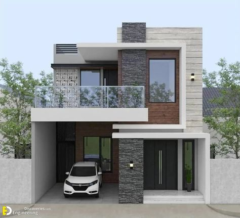 Terrace House Exterior, House Design Modern, House Structure Design, Indian House Design, 3 Storey House Design, 2 Storey House Design, Modern Floor Plans, Brick Cladding, 2 Storey House