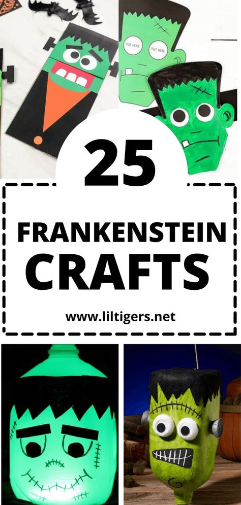 25 Spooky Frankenstein Halloween Crafts Halloween Frankenstein Crafts, Frankinstine Craft, Frankenstein Diy Crafts, Frankenstein Day, Frankenstein Crafts For Toddlers, Diy Frankenstein Decorations, Frankenstein Kids Craft, Easy Frankenstein Craft, Halloween Crafts Frankenstein