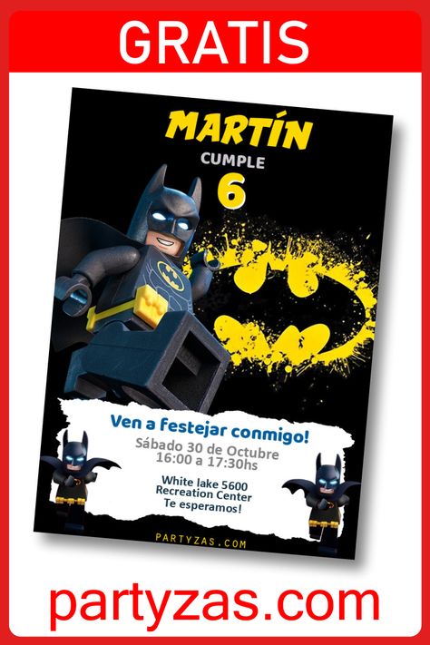 Prueba esta Invitación Batman GRATIS para Editar. Envía por Whatsapp o Imprime esta Tarjeta Invitación de BATMAN. Visita Partyzas.com para ver otras tarjetas de distintos personajes favoritos. Batman Invitation Card, Batman Template, Batman Invitations, Batman Theme, Ill Wait For You, Card Edit, Batman Birthday Party, Virtual Card, Batman Birthday