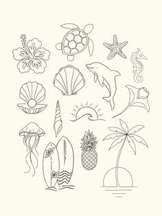 Beach Theme Tattoos, Small Beach Tattoos, Beachy Tattoos, Small Girly Tattoos, Summer Drawings, Design Tattoos, My Tattoos, Ocean Tattoos, Small Pretty Tattoos