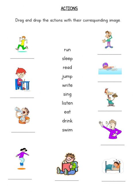 Action Words Worksheet For Grade 1, Action Words Worksheet For Kindergarten, Action Words Worksheet, Learn English For Children, Actions For Kids, Exercise For Children, Action Verbs Worksheet, Actions Words, English Worksheets For Kindergarten