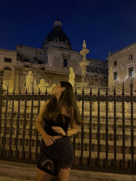 #sicily #aesthetic #palermo #fountain #praetorian #tourist #dress #black #outfit #pink #beauty Palermo Sicily Aesthetic, Palermo Aesthetic, Sicily Aesthetic, Stargirl Aesthetic, Palermo Sicily, Outfit Pink, Insta Posts, Pic Ideas, Summer Travel