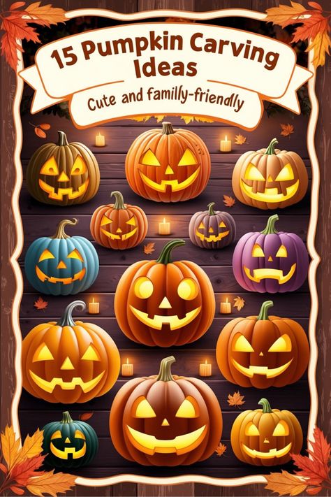 Discover 15 whimsical pumpkin carving ideas that are cute and family-friendly! Perfect for creating joyful Halloween decor, these easy-to-carve designs are ideal for kids and adults alike. Bring playful charm to your pumpkins! #FamilyHalloween #CuteDecor Pumpkin Carving Ideas Cute, Preserve Carved Pumpkin, Types Of Pumpkins, Cute Pumpkin Carving, Pumpkin Family, Puppy Portraits, Diy Water Bottle, Pumpkin Carving Ideas, Whimsical Halloween