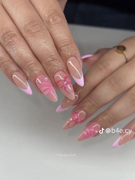 Xs Almond Nails Design, Nails Inspiration Almond Shape, Nail Inspo Almond Pink, Almond Nails Pink, Almond Nails Designs, Pink Nail Designs, Nails 2023, December 2024, Pink Acrylics