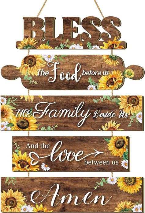 Amazon.com: Sunflower Kitchen Wall Decor Bless The Food Before Us Sign Farmhouse Kitchen Wooden Wall Signs Rustic Dining Room Wall Art Country Vintage Hanging Decoration for Kitchen Home Living Room : Home & Kitchen Sunflower Kitchen Ideas, Bee Kitchen, Bless The Food Before Us, Sunflower Kitchen Decor, Sunflower Wall Decor, Wooden Wall Signs, Sunflower Kitchen, Bless The Food, Surfboard Wall