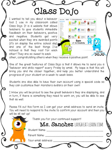 Class Dojo Parent Letter by Laugh. Eat. Learn. Classroom Must Haves, Dojo Ideas, Teaching Classroom Management, Class Dojo, Classroom Behavior Management, Organization And Management, 4th Grade Classroom, 3rd Grade Classroom, Letter To Parents