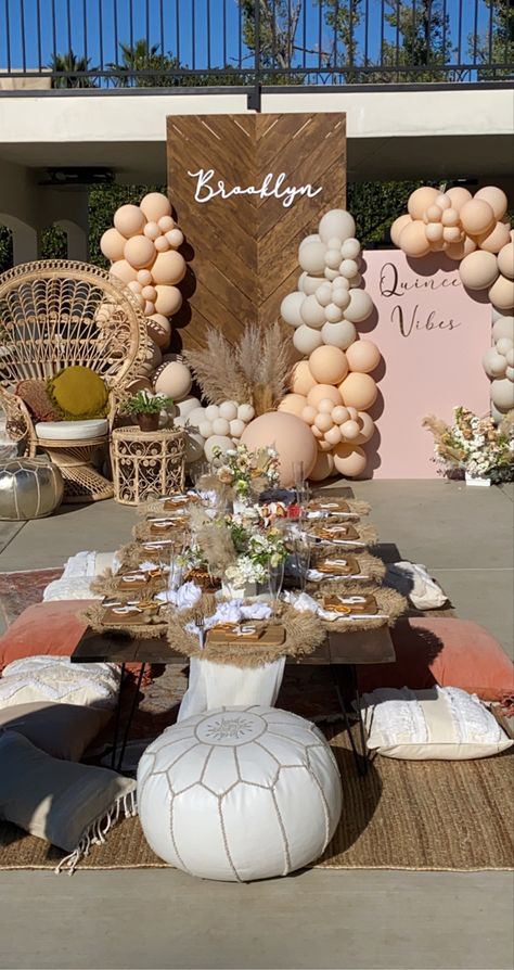 Boho Debut Theme Ideas, Debut Theme Ideas 18th Simple, Debut Theme Ideas, Picnic Table Decor, Debut Theme, Wedding Day Itinerary, Boho Party Decorations, Debut Ideas, Graduation Crafts