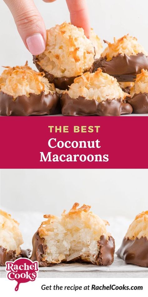 Sweet and chewy coconut macaroons are easy to make and such a treat! Dress them up with a coating of rich semi-sweet chocolate. Best Coconut Macaroons, Cooking Classy Recipes, Jewish Desserts, Chocolate Coconut Macaroons, Whipped Shortbread, Macaroons Recipe, Oatmeal Coconut Cookies, Coconut Macaroon, Coconut Macaroons Recipe