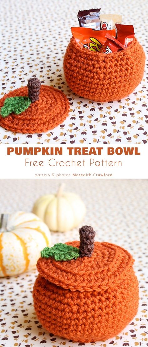 Pumpkin Treat Bowl Crocheted Fruit, Crochet Fall Decor, Crochet Decorations, Knitting Gloves Pattern, Crochet Autumn, Heart Scarf, Bowl Pattern, Yarn Ideas, Fall Crochet Patterns