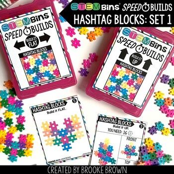 Hashtags Hashtag Blocks Task Cards, Steam Bins, Storybook Stem, Stem Bins, Brooke Brown, Elementary Stem Activities, Easy Stem, Spatial Reasoning, Stem Elementary