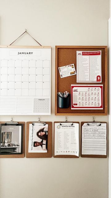 Home & Kind on Instagram: "ORGANIZATION THAT’S WORKING, part 8: family command station. A family command station can be put together in many different ways, in many different spaces. In our last house, I set it up on the inside of our pantry door. I finally got around to putting this one up here and I’m already loving it! I like to have our hanging 2023 calendar (we’ve got a few left at shop.homeandkind.com), a cork board, and a clipboard for each kid. It acts as a place for everyone to see wh Family Memo Board Ideas, Office Organization Wall Ideas, Family Planner Station, Apartment Bulletin Board, Family Cork Board, Office Memo Board Ideas, Calendar Office Wall, Corkboard In Kitchen, Calendar Station Home