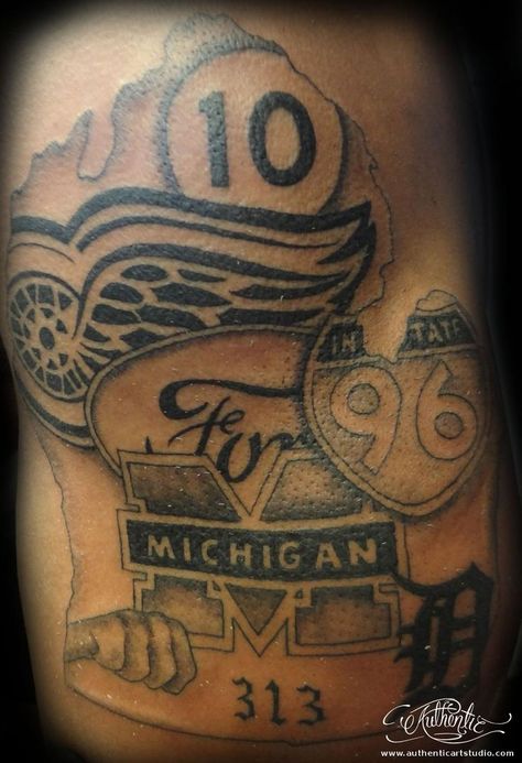 Detroit Tattoo, Michigan Tattoos, Sport Tattoos, Authentic Art, Lion Tattoo Design, Tattoo For Son, Arm Sleeve Tattoos, Black Ink Tattoos, Lion Tattoo