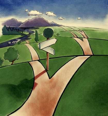 Forked Road The Road Not Taken Illustration, Two Roads Diverged In A Wood Drawing, Fork In The Road Drawing, Two Paths Illustration, Different Paths Illustration, The Road Not Taken Drawing, Path Drawing Ideas, Highway Drawing, Pathway Drawing