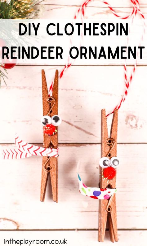 Christmas Wooden Clothespin Reindeer Ornament Easy Cheap Christmas Crafts, Clothespin Reindeer, Pom Pom Wreaths, Clothes Pin Ornaments, Cheap Christmas Crafts, Clothespin Crafts Christmas, Christmas Clothespins, Kids Craft Supplies, Reindeer Craft