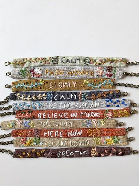 Note to self bracelets | Flickr Daily Mantras, Mantra Bands, Daily Mantra, Craft Stuff, Note To Self, Mantra, Arm Band, Give It To Me, Embroidery