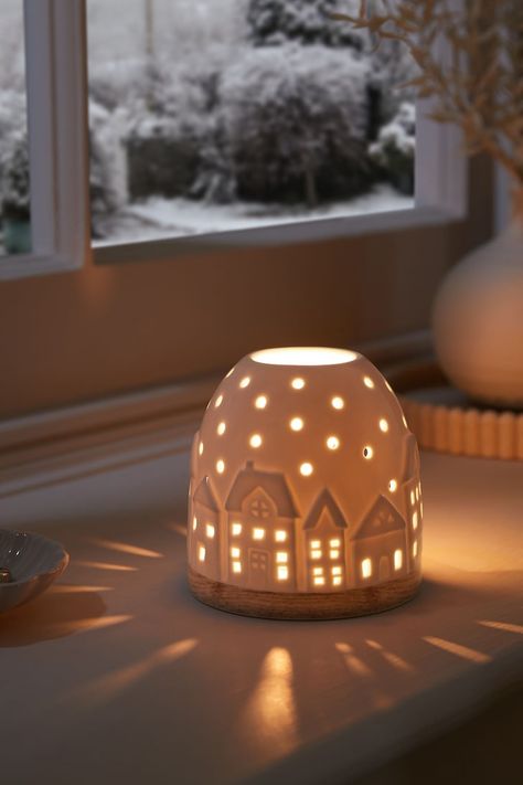 White Ceramic House Tealight Candle Holder Clay Candle, Neutral Room, Tea Light Candle Holder, Ceramic Candle Holders, Touch Lamp, Ceramic Houses, Ceramic Candle, Light Candle, Beautiful Candles