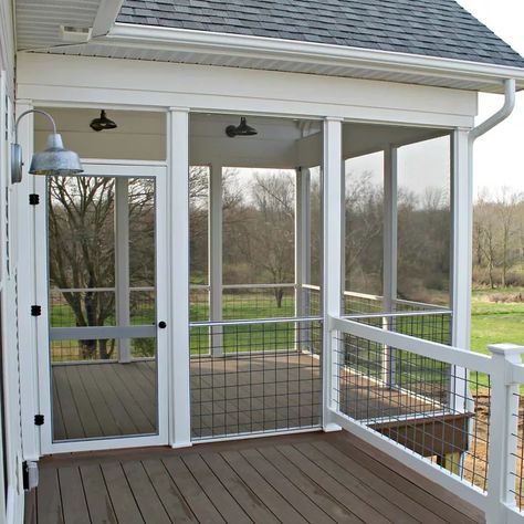 Porch Railings - Photos & Ideas | Houzz Porch Rail Ideas, Screened In Porch Railing Ideas, Small Front Porch Railing Ideas, Screened In Porch With Bottom Panels, Screened In Porch With Clear Roof, Porch Railing Ideas, Wood Framed Screened Porch, Screened In Porch Bottom Half, Screen Porch With Hog Wire