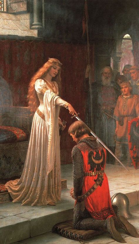 l'adoubement d'un chevalier Edmund Leighton, Edmund Blair Leighton, The Accolade, Pre Raphaelite Art, Medieval Aesthetic, Medieval Paintings, Pre Raphaelite, Medieval Knight, Medieval Dress