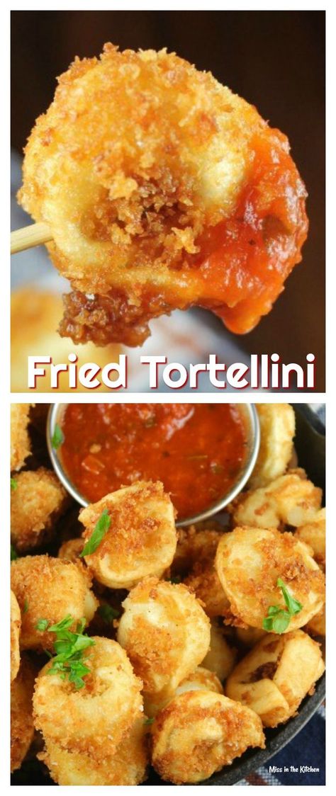 Deep FRIED TORTELLINI is the perfect appetizer recipe. MissintheKitchen.com #pasta #appetizers #fried #deepfried #tortellini Crunchy Pasta, Fried Tortellini, Pasta Appetizers, Easy Cook, Easy Appetizer Recipes, Perfect Appetizers, Party Food Appetizers, Game Day Food, Best Appetizers