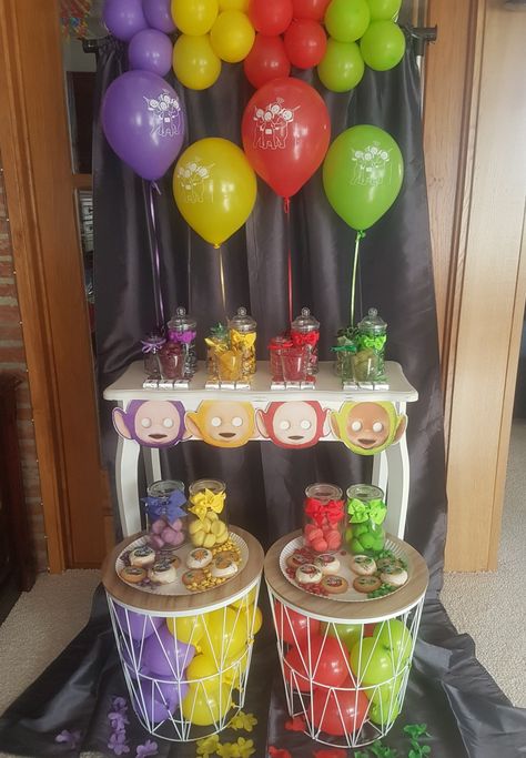 Teletubbies Sweettable Sweet table Snoeptafel Teletubbies Birthday Party Decorations, Teletubbies Party Ideas, Teletubbies Birthday Party, Cbeebies Party, Teletubbies Birthday, Rio Party, Revenge Spells, Second Birthday Ideas, Birthday Gift Baskets