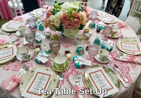 Tea Party Table Centerpiece Ideas, Table Settings Tea Party, Simple Tea Party Ideas Table Settings, Tea Party For Women Ideas, Pioneer Woman Tea Party, Tea Party Tablecloth Ideas, How To Decorate A Table For A Tea Party, Table Setting For Tea Party, How To Set A Tea Party Table