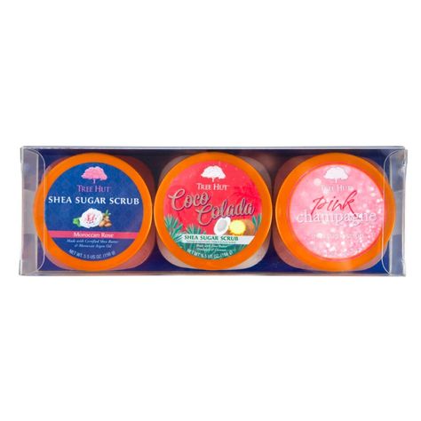 Tree Hut Sugar Scrub Trio Ulta Gift Sets, Tree Hut Sugar Scrub, Tree Hut Body Scrub, Pink Colada, Things To Gift, Coco Colada, Moroccan Rose, Peach And Lily, Melting Chocolate Chips