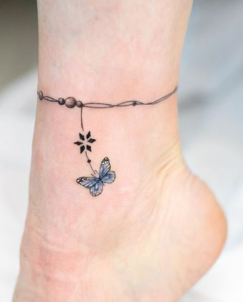 Ankle Bracelet Tattoos, Anklet Tattoos For Women, Butterfly Ankle Tattoos, Bracelet Tattoos, Cute Ankle Tattoos, Ankle Bracelet Tattoo, Ankle Tattoo Designs, Ankle Tattoos For Women, Ankle Tattoos