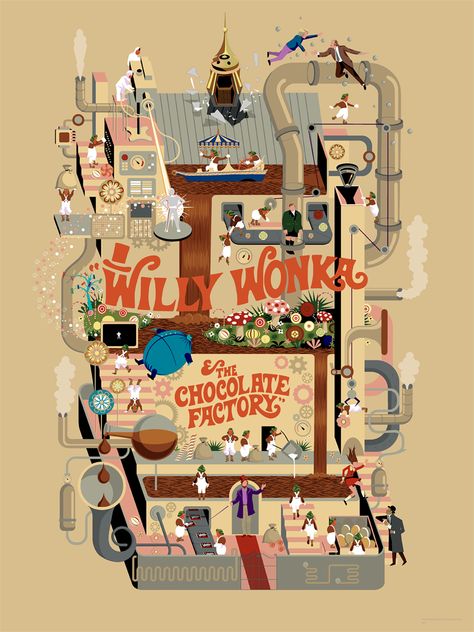 Charlie And The Chocolate Factory Illustration, Chocolate Factory Illustration, Wonka Poster, Charlie And Chocolate Factory, Willy Wonka Chocolate Factory, Willy Wonka Movie, Wonka 2023, Chocolate Illustration, Wonka Factory