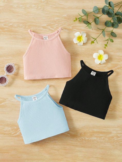 Multicolor  Collar   Liso Tops & Camisetas de tirantes Embellished Elástico Ligero Crop Top Swimsuit, Plain Tank Tops, Chic Tank Tops, Teen Clothes, Purple Collar, Cute Shirt Designs, Cute Preppy Outfits, Halter Tops