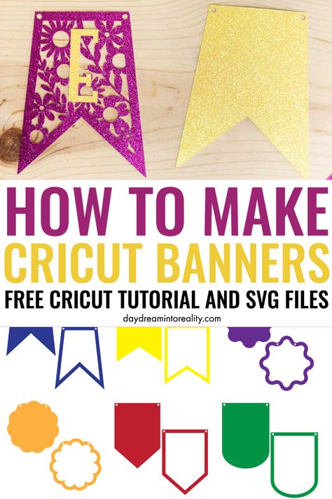 Cricut Bunting Banner, Svg Banner Free, Diy Birthday Banner Cricut, Birthday Banners Cricut, Free Svg Banner Template, Free Happy Birthday Svg Files For Cricut, How To Make Banners With Cricut, Wedding Cricut Projects Decor, Cricut Banner Template Free