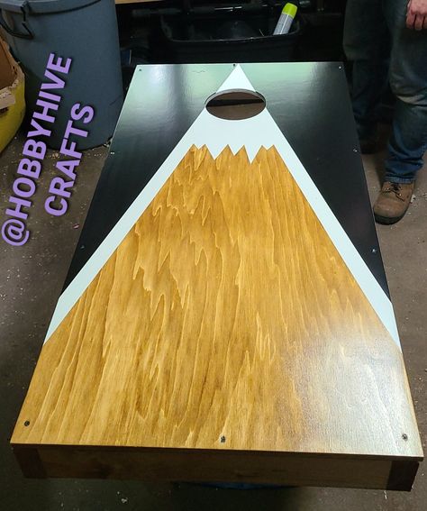 Mountain Cornhole Boards, Cornhole Diy, Diy Mountain, Cornhole Boards Designs, Corn Hole Diy, Cornhole Board, Corn Hole, Diy Wood Signs, Yard Games