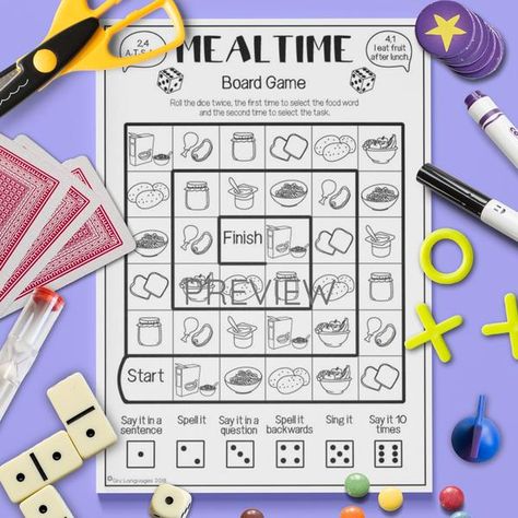 Board Games – Gru Languages Board Game Food, Food Games For Kids, Esl Kids, Language Games, Speaking Activity, Lotto Games, Food Games, Magic Table, Activity Worksheet