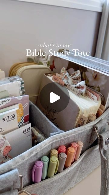 Bible Study Storage Ideas, Bible Study Caddy, Bible Study Bag Ideas, Bible Study Necessities, Bible Study Basket Ideas, Bible Study Area At Home, Bible Cart, Bible Study Accessories, Bible Basket Ideas