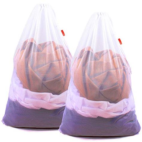 DuomiW Mesh Laundry Bag Heavy Duty Drawstring Bag, Factories, College, Dorm, Travel and Apartment Dwellers, 24 x 36 Inches, 2 Pack, White Laundry Bags, Mesh Laundry Bags, Laundry Storage, Laundry Products, Mesh Material, College Dorm, Wash Bags, Washing Clothes, Laundry Bag