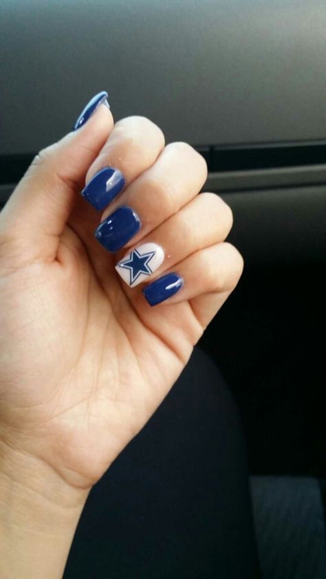 Nail Designs Dallas Cowboys, Dallas Cowboy Nails Acrylics, Dallas Cowboys Manicure, Dallas Cowboys Nail Ideas, Dallas Cowboys Nails Designs Blue, Dallas Nails Cowboys, Cowboy Carter Nails, Dallas Cowboys Nails Designs Football, Dallas Cowboys Nail Art