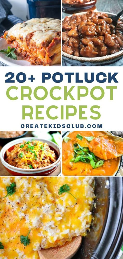 We’ve gathered some of the best potluck crockpot recipes perfect for your next work party, office party, or family gathering. Let your slow cooker do the work and watch your dish be the first to disappear! We are sharing over 25 flavorful recipes that are all made in the slow cooker. Cooking in a crockpot is one of the best ways to save time while creating a delicious dish packed with all the nutrition and flavor one is looking for. Crockpot Meals For Work Party, Easy Crock Pot Party Recipes, Easy Party Recipes For A Crowd, Crockpot Meals For A Crowd Dinners, Easy Crockpot Lunches For Work, Crockpot Carry In Recipes, Bible Study Potluck Ideas, Crockpot Meat Dishes For Potluck, Crockpot Feed A Crowd