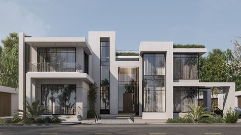 CONTEMPORARY VILLA :: Behance Modern Villa Front View, Bloxburg Modern Home Exterior, Contemporary Villa Exterior, Villa Modern Exterior, Minimalist Villa Design, Vila Modern, Modern Contemporary House Exterior, Contemporary Villa Design, Villa Floor Plan