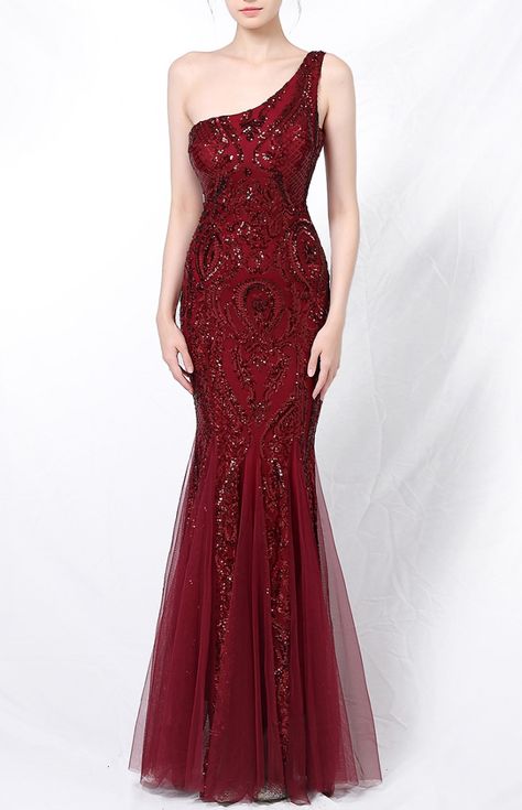 Full Length Dresses, Burgundy Evening Dress, One Shoulder Prom Dress, Sequin Evening Dresses, Evening Dresses Plus Size, Formal Party Dress, Green Sequins, Mermaid Evening Dresses, Party Party