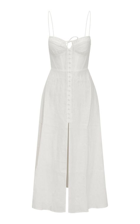 Linella Sweetheart Linen Midi Dress By Loveshackfancy | Moda Operandi Smocked Maxi Dress, Maxi Dress Designs, Dress Swimsuit, Linen Midi Dress, Fantasy Gowns, Swimsuit Dress, Fashion Photography Editorial, Dress Inspo, Dresses For Teens