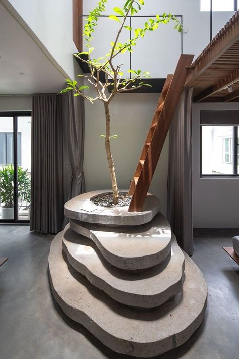 Cascading Water Feature, Plant Vines, Top Of The Stairs, Staircase Storage, Indian Home Design, Courtyard Design, Stairs Design Modern, The Staircase, Terrace Design