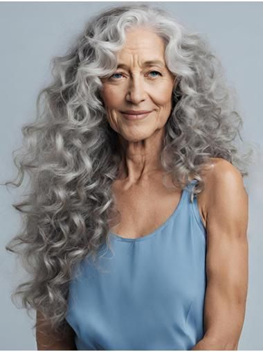 Curly Layered 18" Grey Beautiful Long Hair Wig Wavy Grey Hair, White And Grey Hair, Gray Haircuts, Short Grey Haircuts, Grey Hair With Bangs, Gray Hairstyles, Grey Curly Hair, Longer Pixie Haircut, Textured Haircut