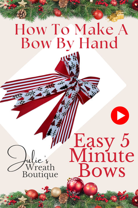 It's the most wonderful time of the year, but also the busiest. If you have just 5 minutes, Julie will show you step by step how to create beautiful bows for your wreath or gifts with her youtube tutorial. Everyone can learn how to make a bow! Follow along and see just how easy it can be to pick your favorite ribbon and make the perfect accent for all your holiday creations.
#bowmaking #easyDIYcrafts #5minutebows #bows #julie'swreathboutique #youtubetutorial Bows Diy Ribbon Step By Step Videos, How To Make Small Bows, Easiest Way To Make A Wreath Bow, Making A Bow With Ribbon Step By Step, Simple Wreath Bow Easy Diy, Simple Bows Diy How To Make, Easy Bows With Ribbon, Make Bows Out Of Ribbon, Easy Wreath Bow