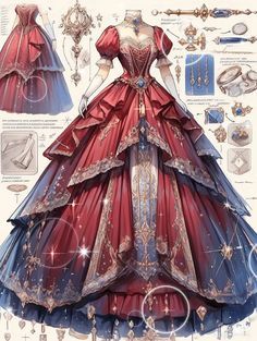 Royal Dress Design, Fantasy Dress Art, Princess Dress Drawing, Fantasy Dress Drawing, Fairytale Gown, Queen Dresses, The Best Anime, Dress Design Drawing, Clothing Design Sketches