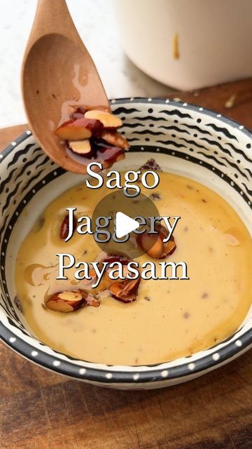 Karan Gokani on Instagram: "INDIAN 101: SAGO JAGGERY PAYASAM  Rounding off this segment of South Indian food on Indian 101 with this easy vegan dessert inspired by Payasams from the South.   Substitute some rice for the sago if you can't find any.   1/2 cup sago 2 cups water  1 cup coconut milk  1 tbsp raisins  2 green cardamoms 1 tsp sugar  2 tbsp jaggery, or more to taste Pinch of salt  1 tbsp coconut oil 2 tbsp almonds  Pinch of saffron (optional)  Full instructions in the video.   Enjoy!   #indian101 #indianfood #indianrecipes #southindianfood #food #recipe #instafood #basmati #rice #lemonrice" South Indian Desserts, Vegan Indian Dessert, Jaggery Recipes, Sago Recipes, Indian Vegetable Recipes, Easy Vegan Dessert, Types Of Desserts, Lemon Rice, South Indian Food